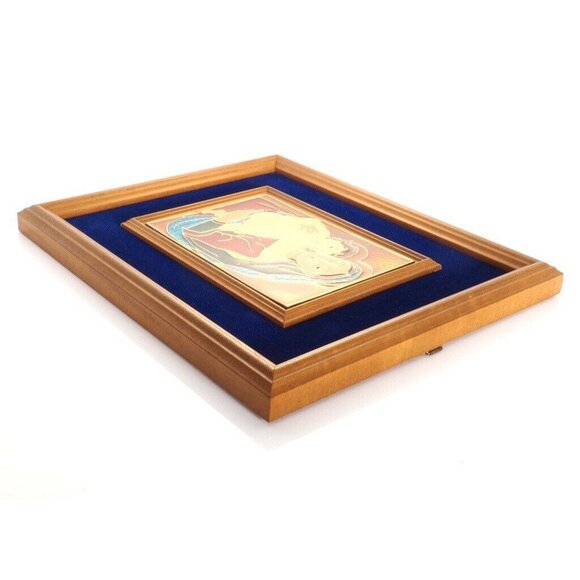 Vintage Madonna and Child Italy Framed Hand Finished Pewter Stained Glass - Picture 8 of 10